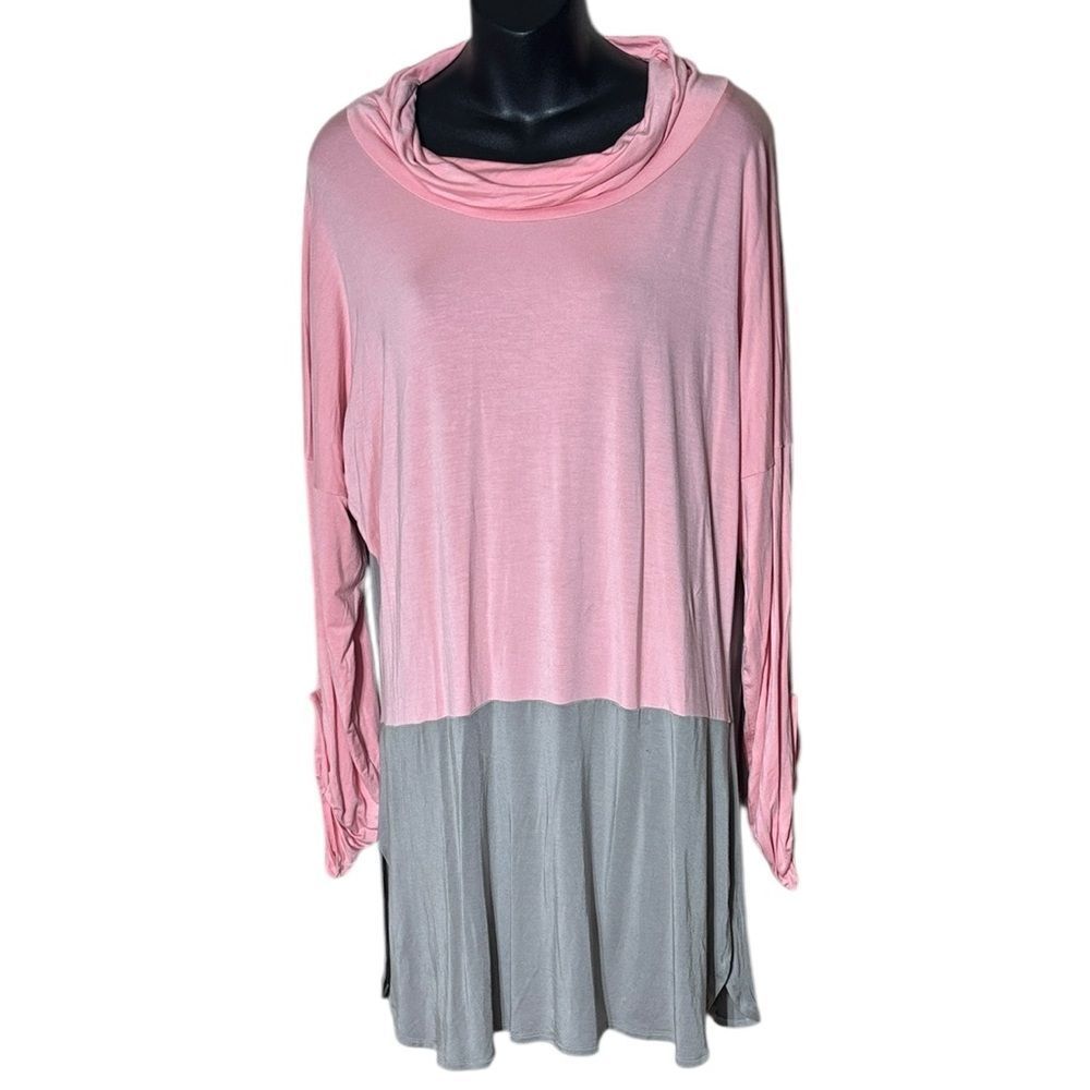 J. Peterman women’s medium tunic top cowl neck colorblock roll tab sleeve modal